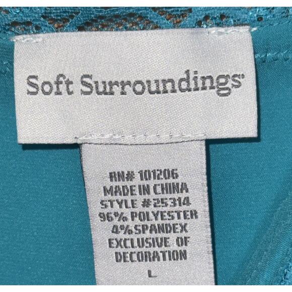 Soft Surroundings Teal Satin Lace Trim Camisole Tank Top Sz L Coquette Romantic - Picture 3 of 4